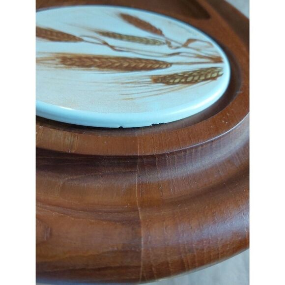 Vintage Goodwood Teak Cheese Charcuterie Board Retro Wheat Tile Board Glass Dome - Picture 6 of 7
